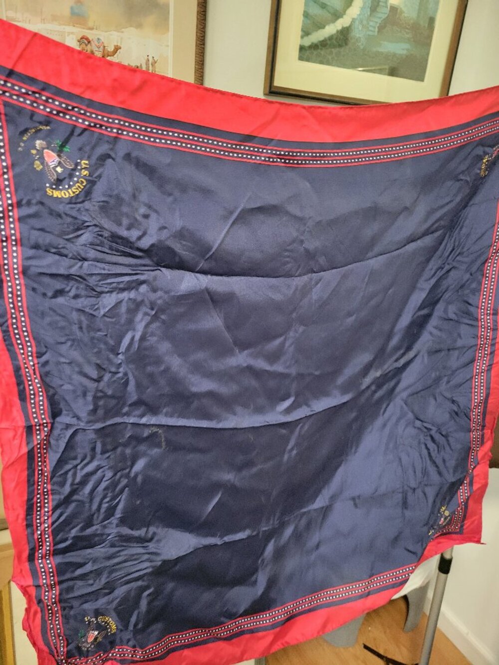 Rare Vintage US Customs Stamped Silk Scarf